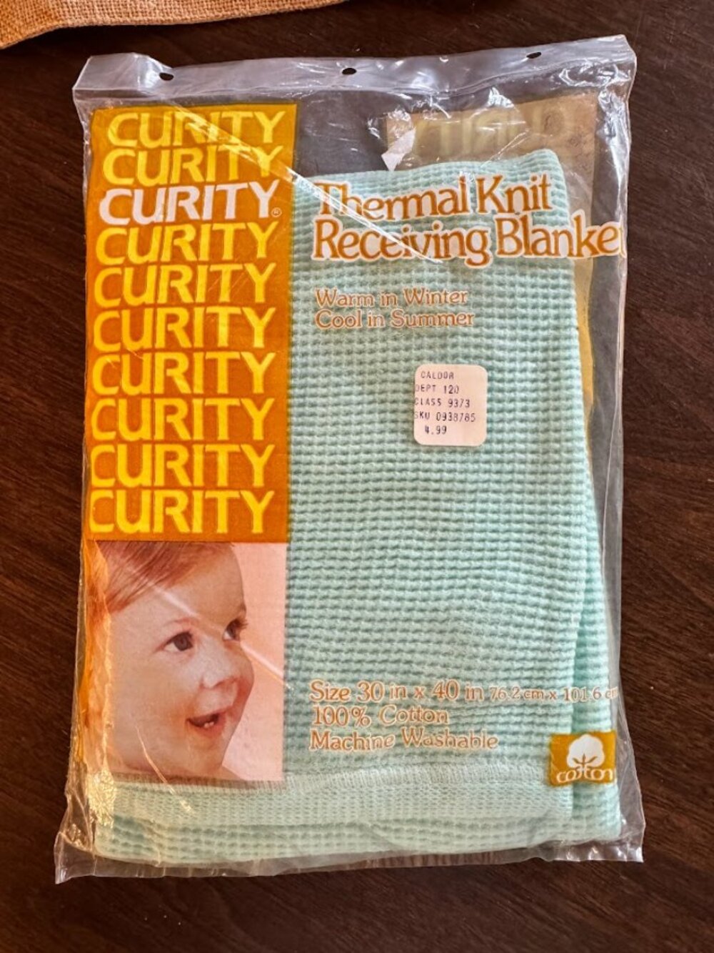 Vintage Curity Waffle Weave Thermal Receiving Blanket Green Brand New in Package